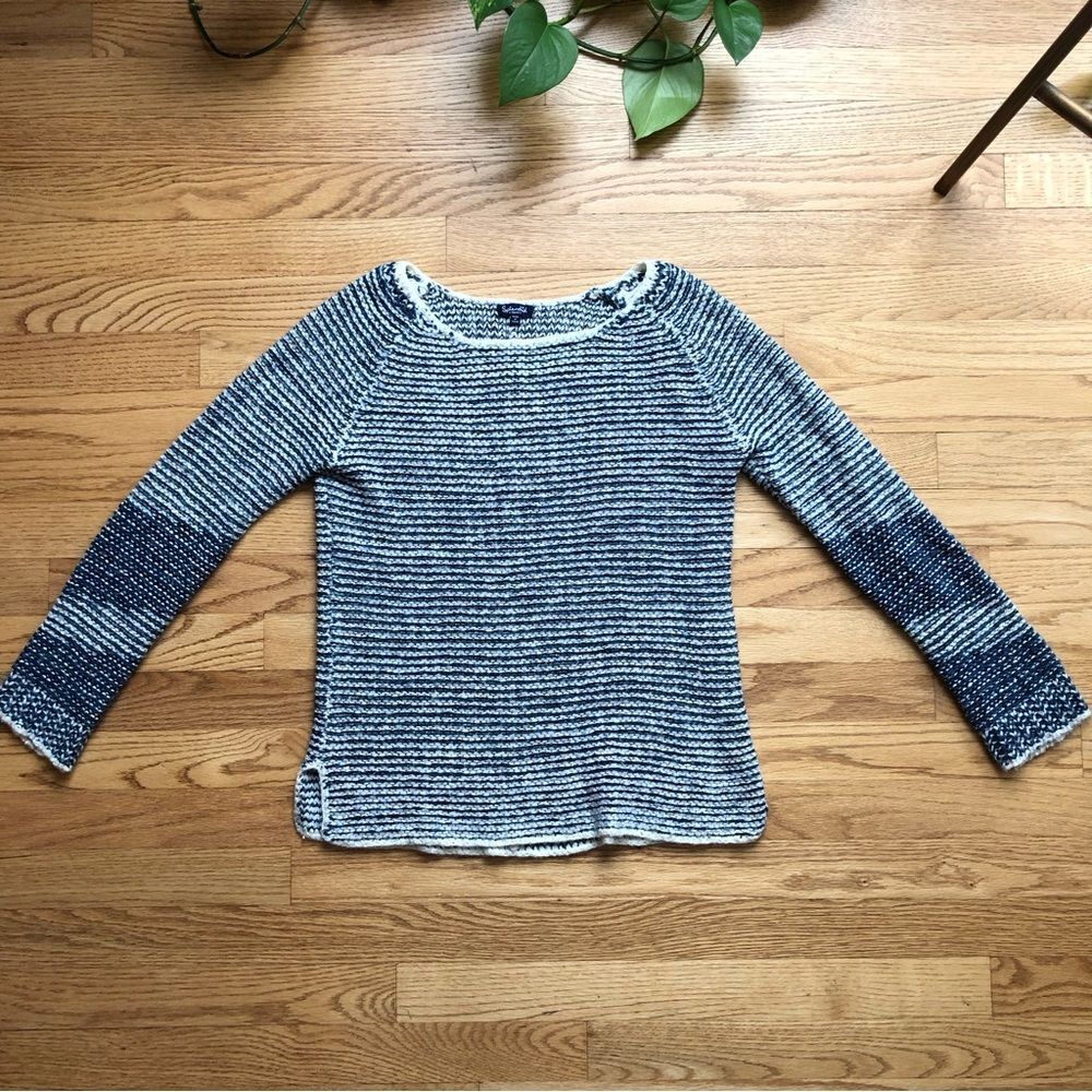 Splendid Crewneck Knit Sweater Blue White Marle XS
